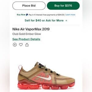 Nike Air Vapor Max in gold and red